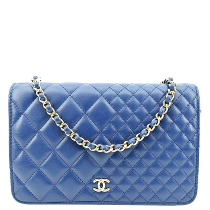 CHANEL Wallet On Chain Quilted Leather Crossbody Bag Blue