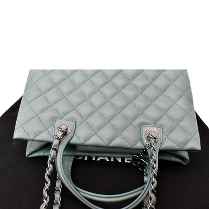 CHANEL Quilted Leather Easy Shopping Tote Bag Light Green