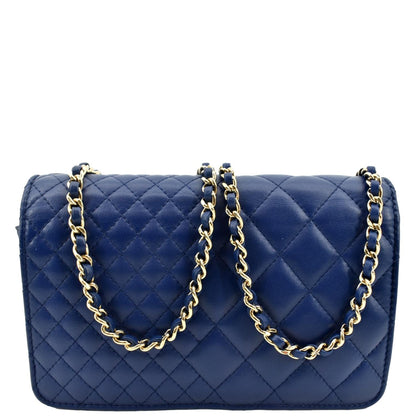 CHANEL Wallet On Chain Quilted Leather Crossbody Bag Blue