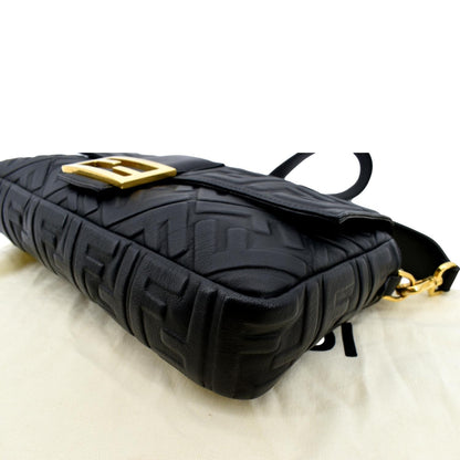 FENDI Baguette Leather Shoulder Bag Black