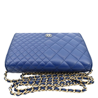 CHANEL Wallet On Chain Quilted Leather Crossbody Bag Blue