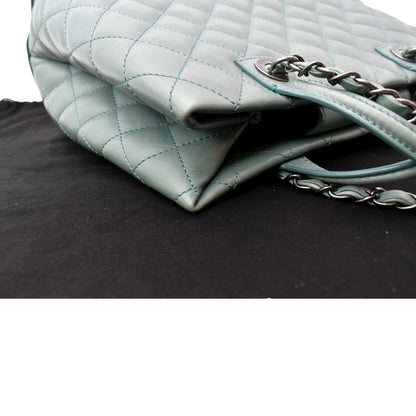 CHANEL Quilted Leather Easy Shopping Tote Bag Light Green