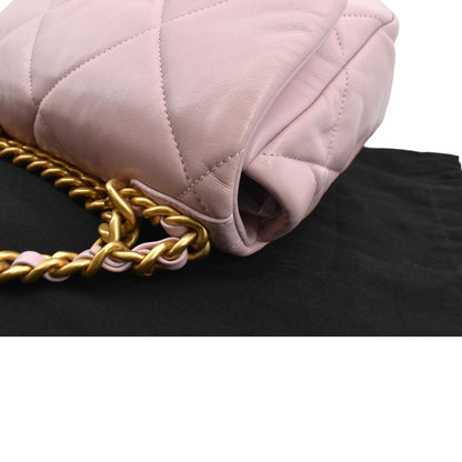 CHANEL 19 Medium Flap Quilted Lambskin Leather Shoulder Bag Pink