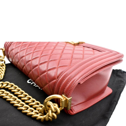 CHANEL Medium Boy Flap Calf Leather Shoulder Bag Red
