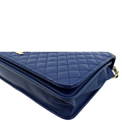 CHANEL Wallet On Chain Quilted Leather Crossbody Bag Blue