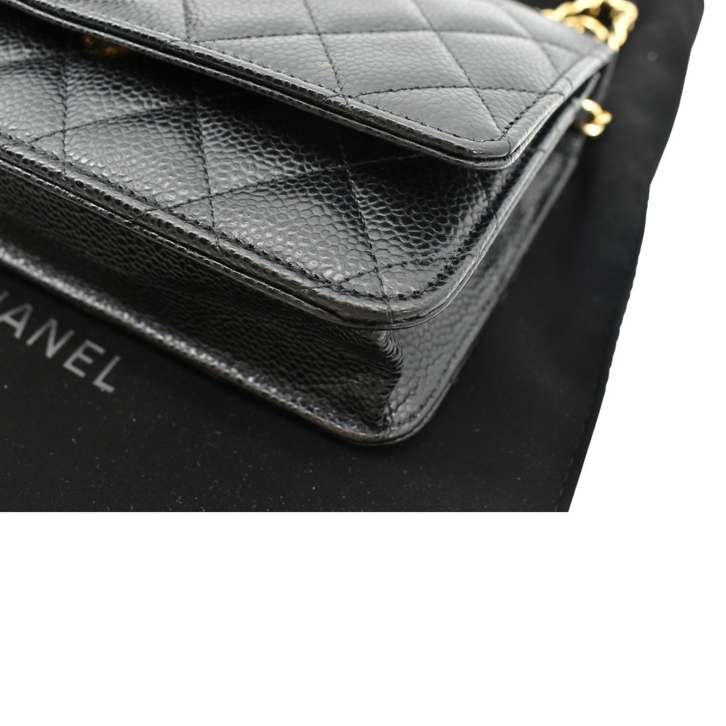 CHANEL CC WOC Caviar Leather Wallet On Chain Shoulder Bag Black