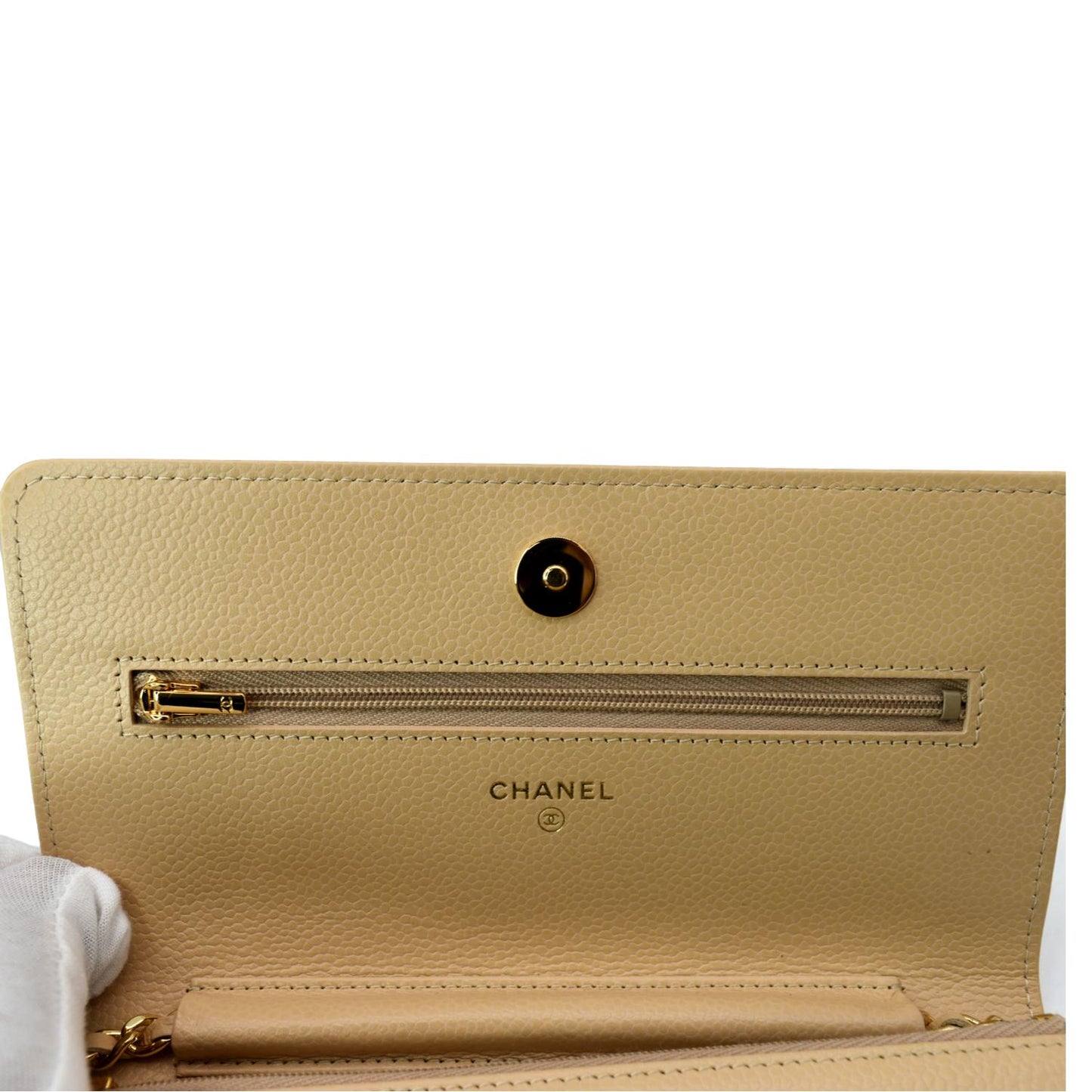 CHANEL CC WOC Leather Wallet On Chain Crossbody Bag Camel
