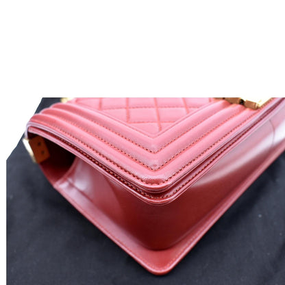 CHANEL Medium Boy Flap Calf Leather Shoulder Bag Red