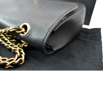 CHANEL Classic Medium Double Flap Caviar Leather Shoulder Bag Black