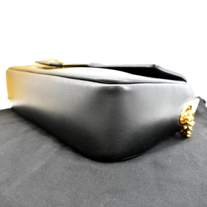 FENDI Baguette Mini Lambskin Leather Chain Shoulder Bag Black