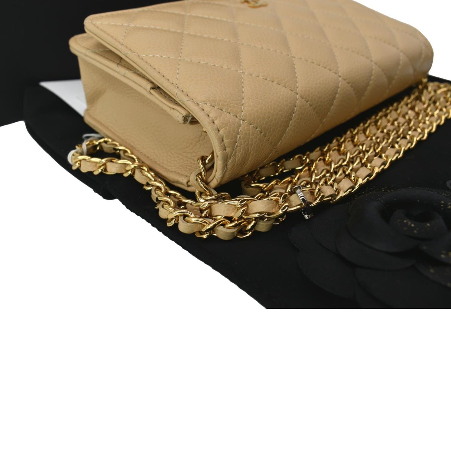 CHANEL CC WOC Leather Wallet On Chain Crossbody Bag Camel