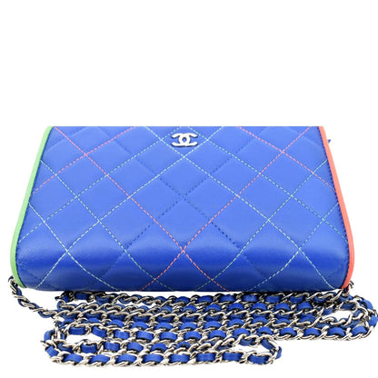 CHANEL Wallet On Chain Quilted Leather Crossbody Bag Blue