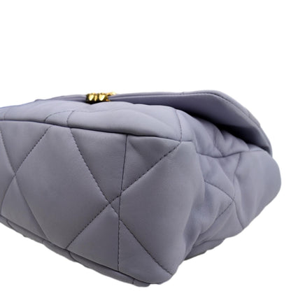CHANEL 19 Large Flap Quilted Lambskin Leather Shoulder Bag Violet