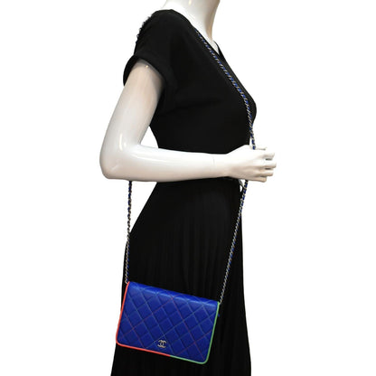 CHANEL Wallet On Chain Quilted Leather Crossbody Bag Blue