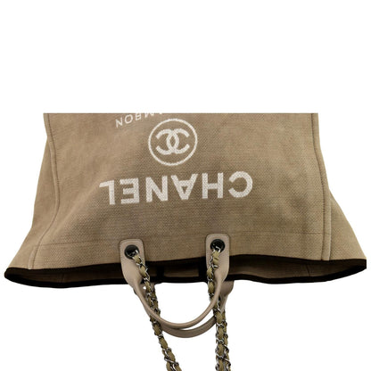 CHANEL Extra Large Deauville Canvas Tote Shoulder Bag Beige