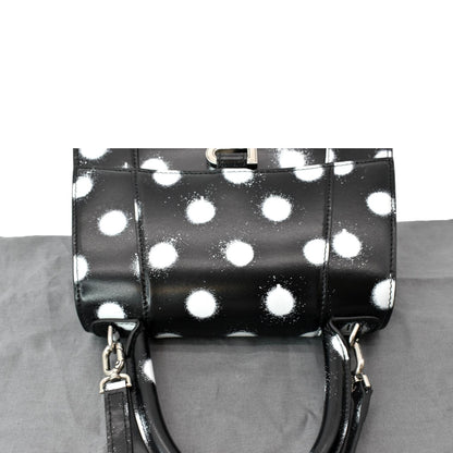 BALENCIAGA Women Hourglass Polka Dot Leather Tote Shoulder Bag Black