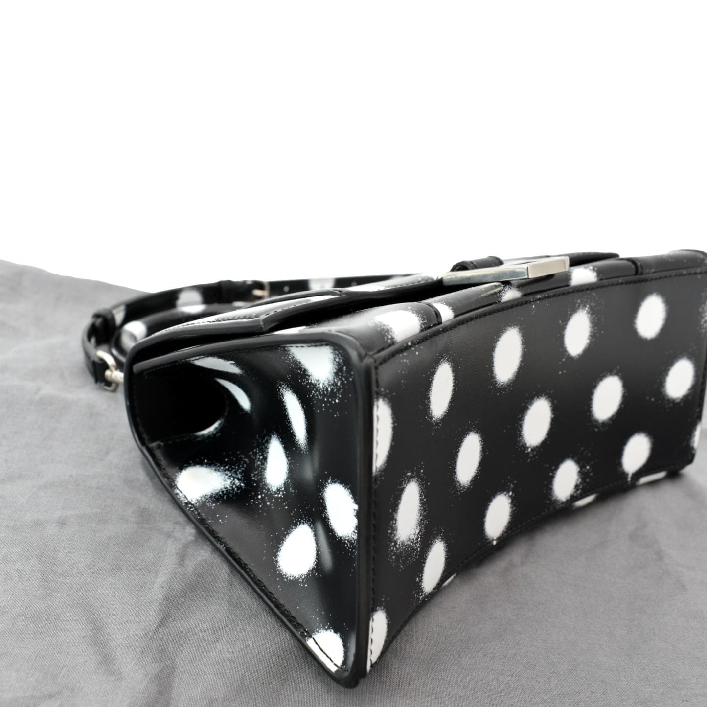 BALENCIAGA Women Hourglass Polka Dot Leather Tote Shoulder Bag Black