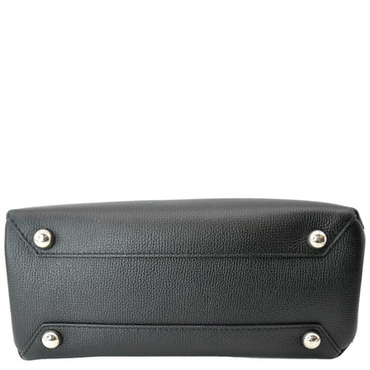 BURBERRY Banner Derby Medium Leather Tote Shoulder Bag Black