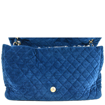 CHANEL Airlines CC XXL Flap Quilted Velvet Shoulder Bag Blue