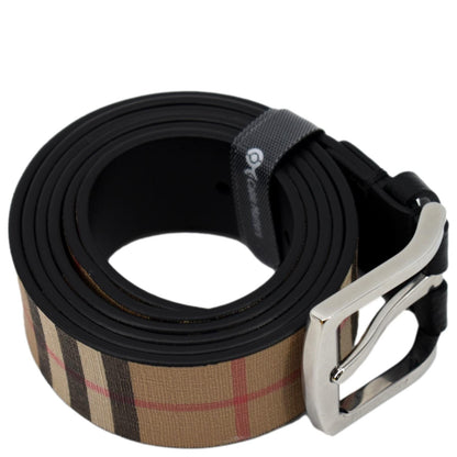 BURBERRY Vintage Check E-Canvas Leather Belt Beige Size 46/115