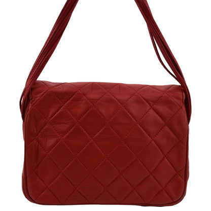 CHANEL Vintage Flap Lambskin Leather Shoulder Bag Red