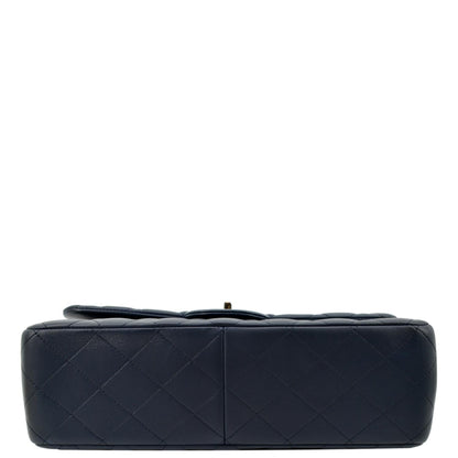 CHANEL Jumbo Double Flap Calfskin Leather Shoulder Bag Navy Blue