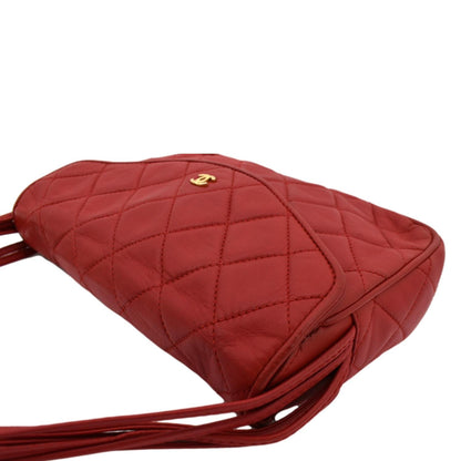 CHANEL Vintage Flap Lambskin Leather Shoulder Bag Red