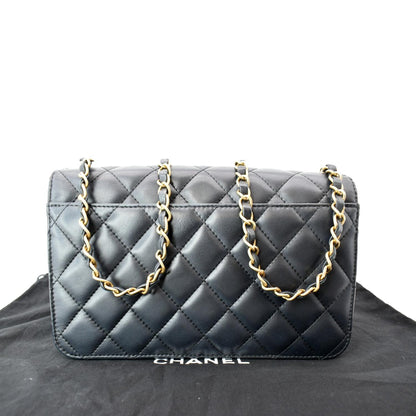 Chanel CC Side Chain Full Flap Leather Shoulder Bag Black