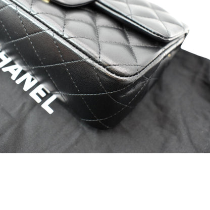 CHANEL Mini Rectangular Flap Quilted Lambskin Leather Shoulder Bag Black