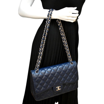 CHANEL Jumbo Double Flap Calfskin Leather Shoulder Bag Navy Blue