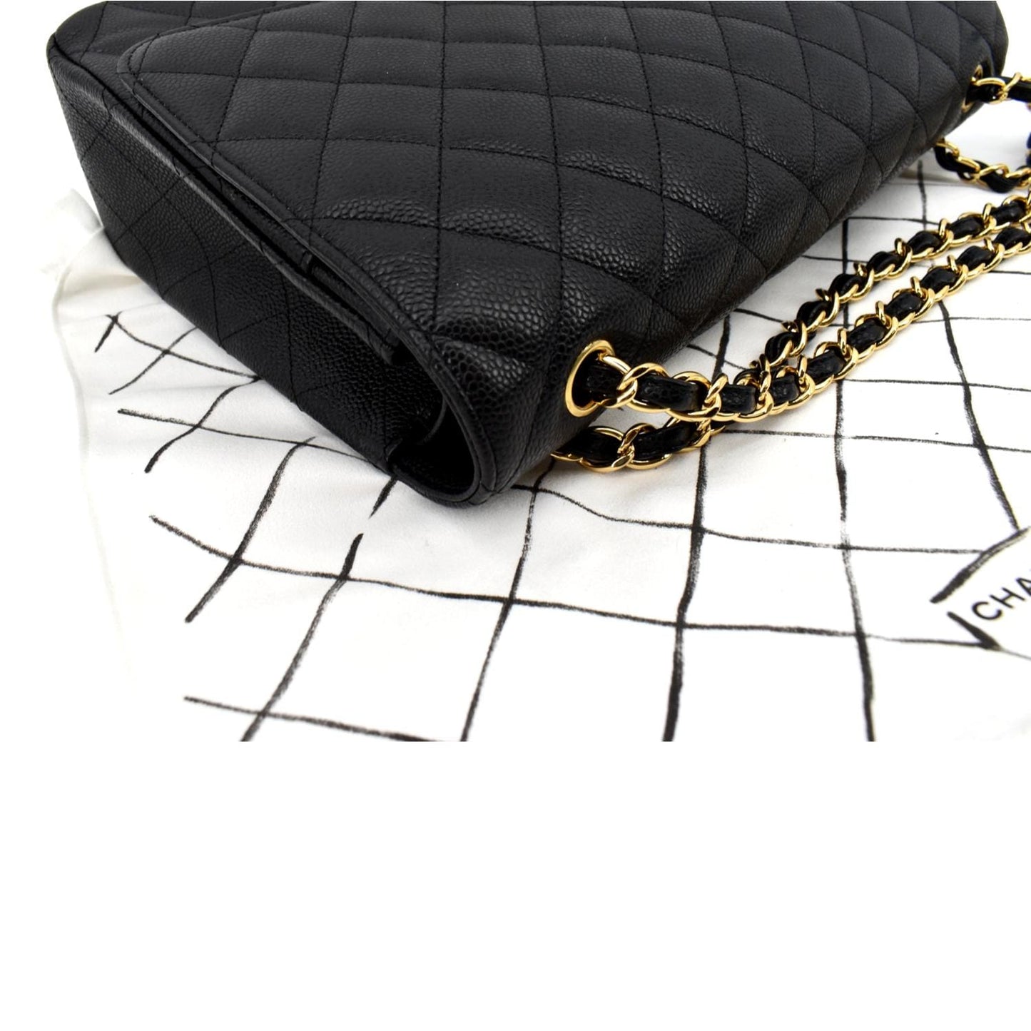 CHANEL Maxi Classic Flap Caviar Leather Shoulder Bag Black