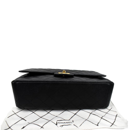 CHANEL Maxi Classic Flap Caviar Leather Shoulder Bag Black