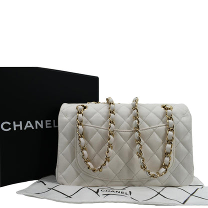 CHANEL Classic Double Flap Small Caviar Leather Shoulder Bag White
