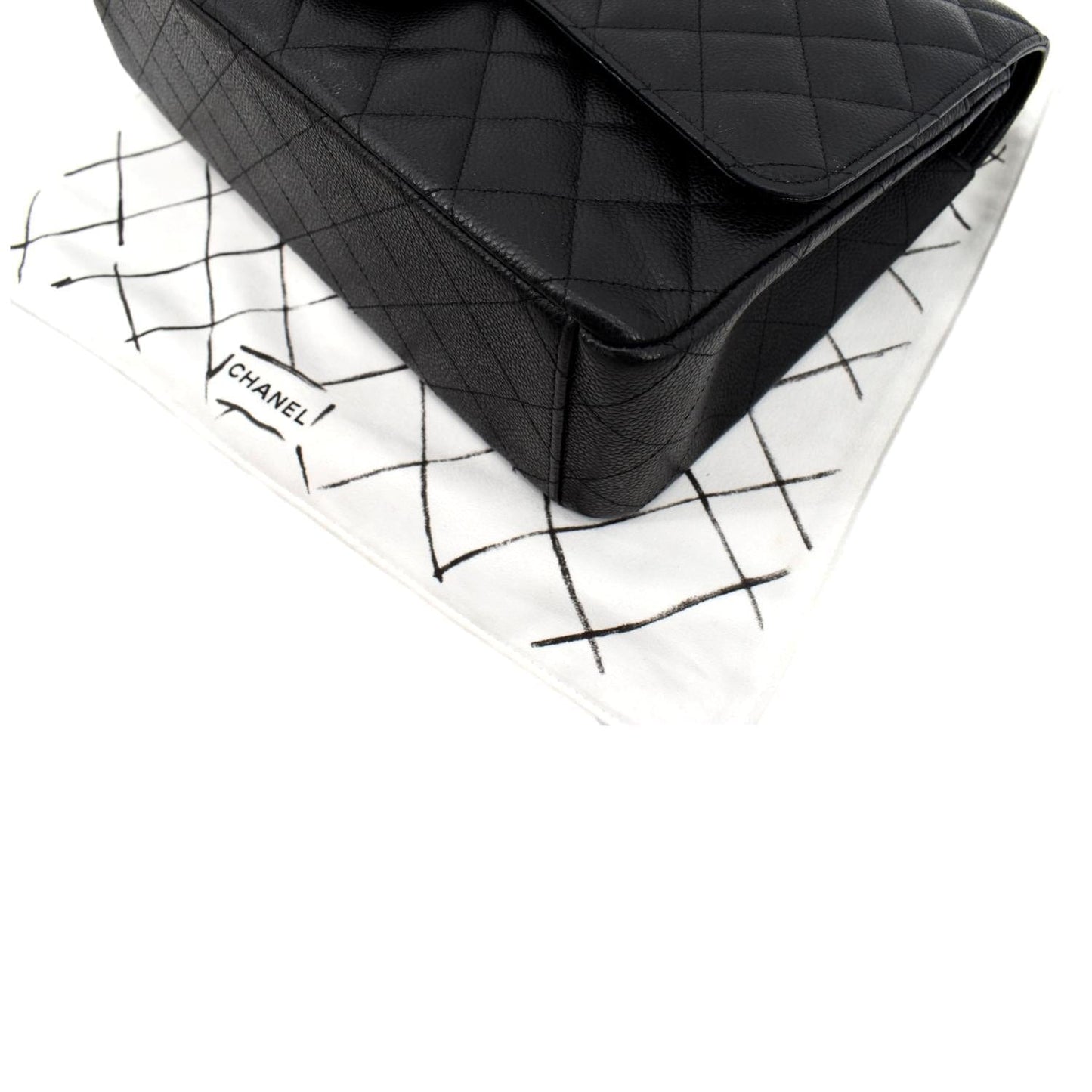 CHANEL Maxi Classic Flap Caviar Leather Shoulder Bag Black