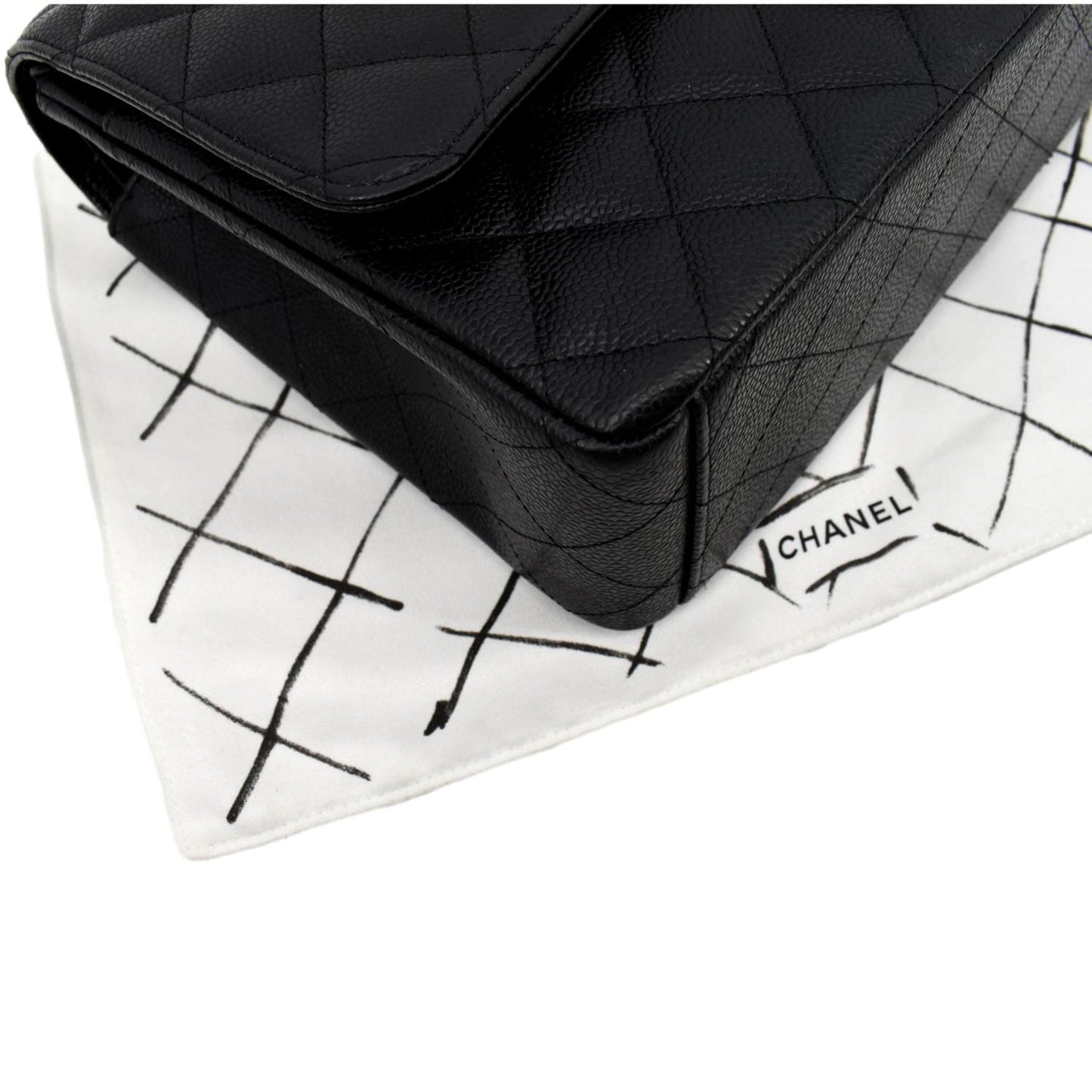 CHANEL Maxi Classic Flap Caviar Leather Shoulder Bag Black