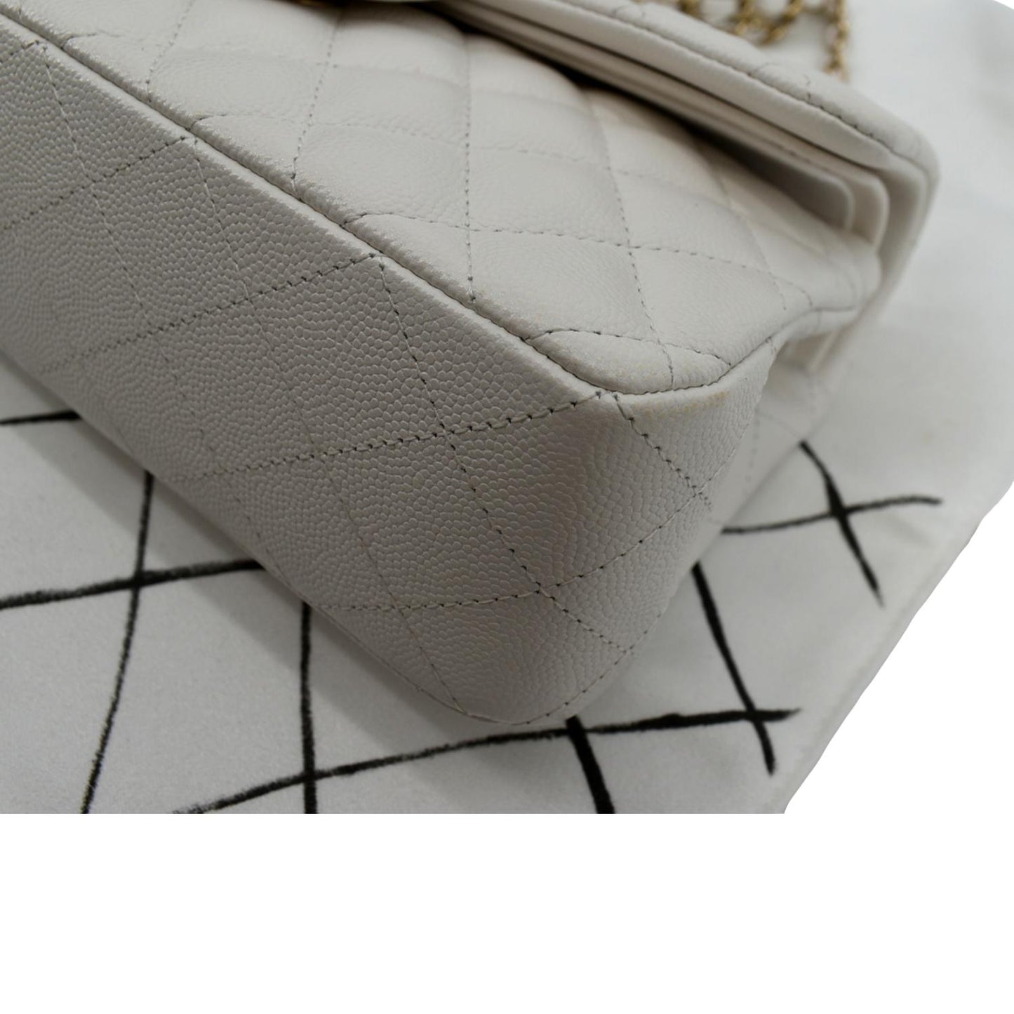 CHANEL Classic Double Flap Small Caviar Leather Shoulder Bag White
