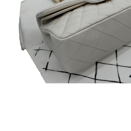 CHANEL Classic Double Flap Small Caviar Leather Shoulder Bag White
