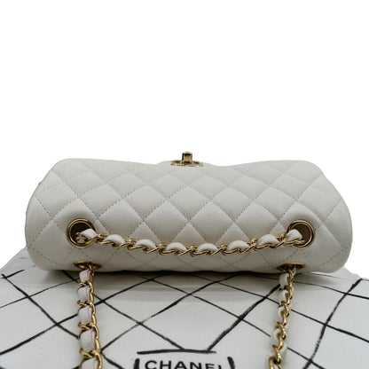CHANEL Classic Double Flap Small Caviar Leather Shoulder Bag White