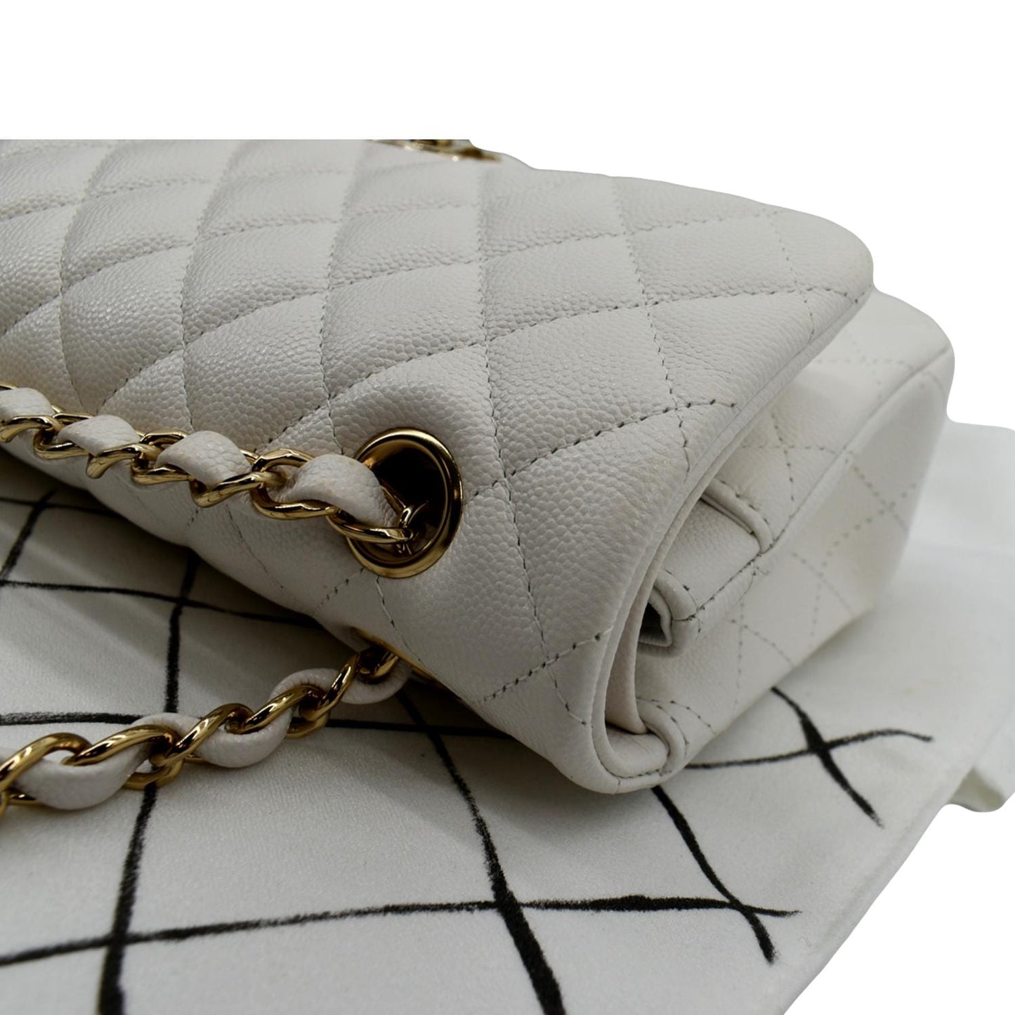 CHANEL Classic Double Flap Small Caviar Leather Shoulder Bag White