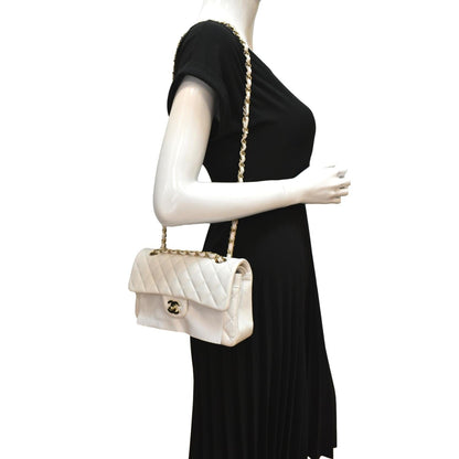 CHANEL Classic Double Flap Small Caviar Leather Shoulder Bag White