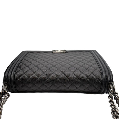 CHANEL Large Boy Flap Leather Shoulder Bag Black