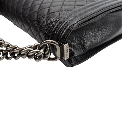 CHANEL Large Boy Flap Leather Shoulder Bag Black