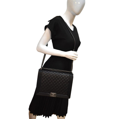 CHANEL Large Boy Flap Leather Shoulder Bag Black