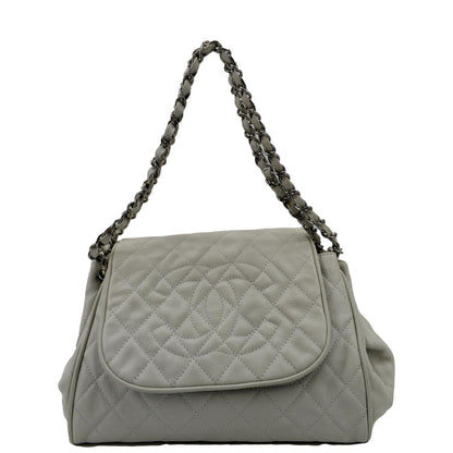 CHANEL Timeless Accordion Flap Caviar Leather Shoulder Bag White