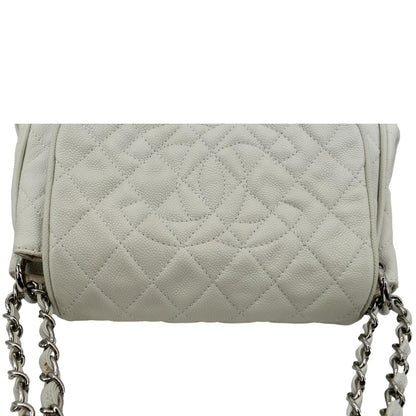 CHANEL Timeless Accordion Flap Caviar Leather Shoulder Bag White