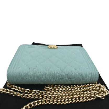 CHANEL Boy Woc Caviar Leather Wallet On Chain Clutch Bag Light Green