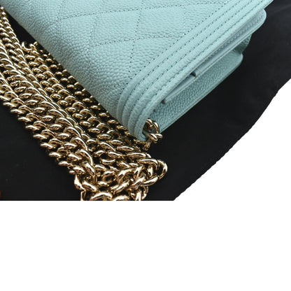 CHANEL Boy Woc Caviar Leather Wallet On Chain Clutch Bag Light Green