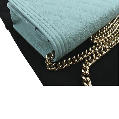 CHANEL Boy Woc Caviar Leather Wallet On Chain Clutch Bag Light Green