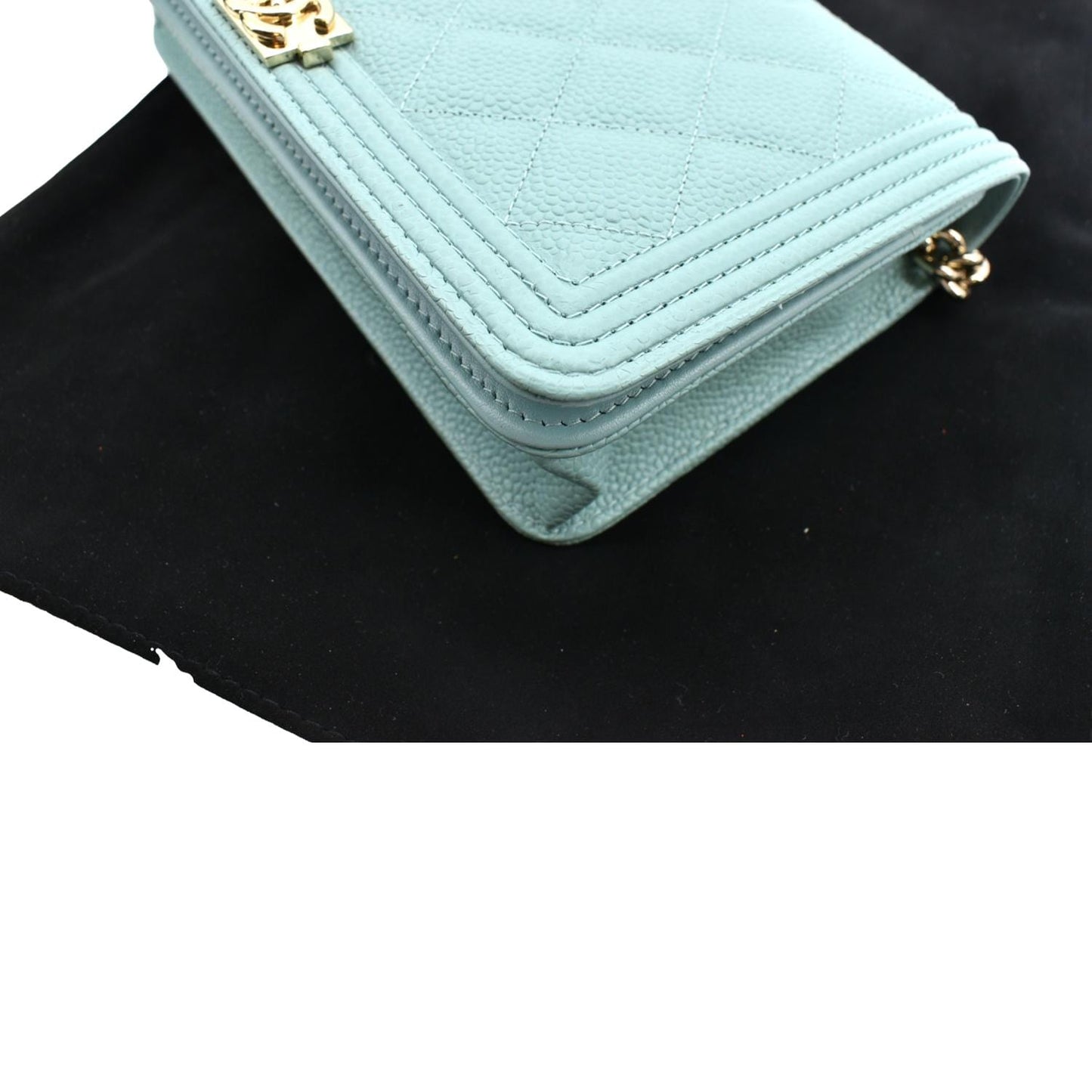 CHANEL Boy Woc Caviar Leather Wallet On Chain Clutch Bag Light Green
