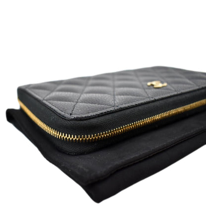 CHANEL Long Zippy Caviar Leather Wallet Black